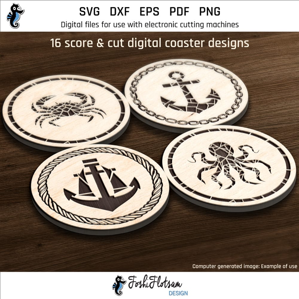 Coaster SVG - Nautical marine SVG coaster bundle image 1 First 4 of 16 Nautical marine coasters included in this coaster SVG bundle.